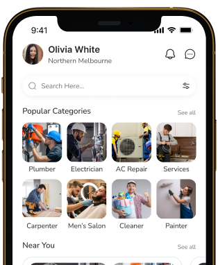 LocalLoom app showing popular categories and nearby tradies