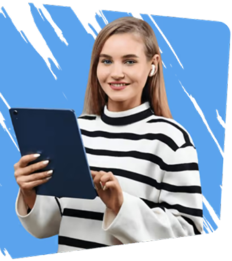 Support team member holding a tablet